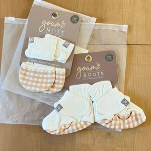 NEW Goumi Kids Picnic Baby Mitts Boots SZ 3-6 mo Plaid Booties Bamboo Organic